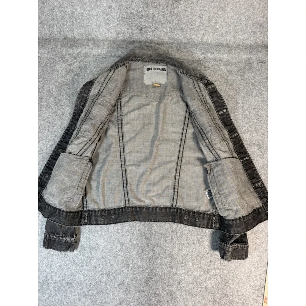 True Religion Jimmy Super T Denim Jacket Men's M Black Gray Horseshoe Y2K